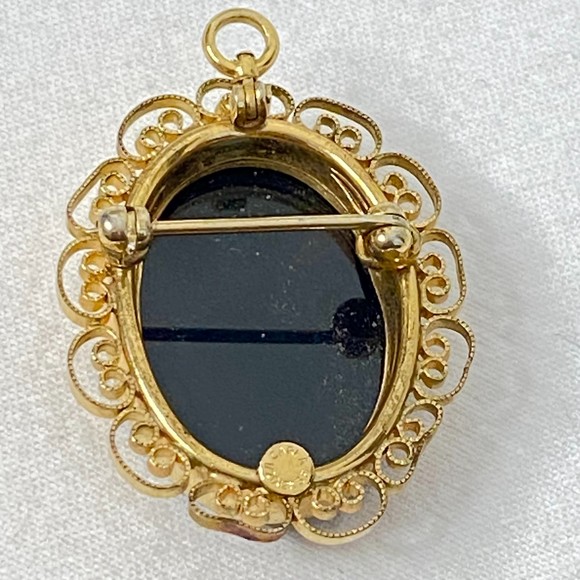 Carla Pendant/Brooch 1/20 12K GF Black Stone Filagree Setting - Picture 6 of 8